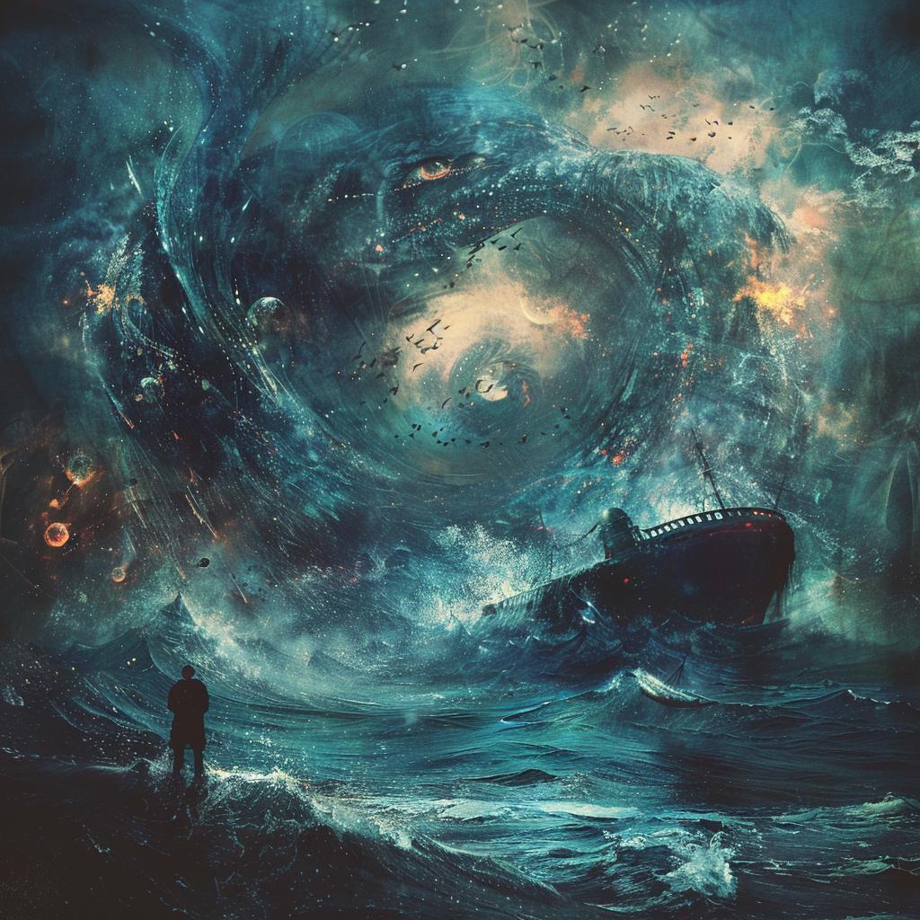 leviathan  ocean  wave  ship  storm  sea  dynamic  action  mythical  depths 1034789