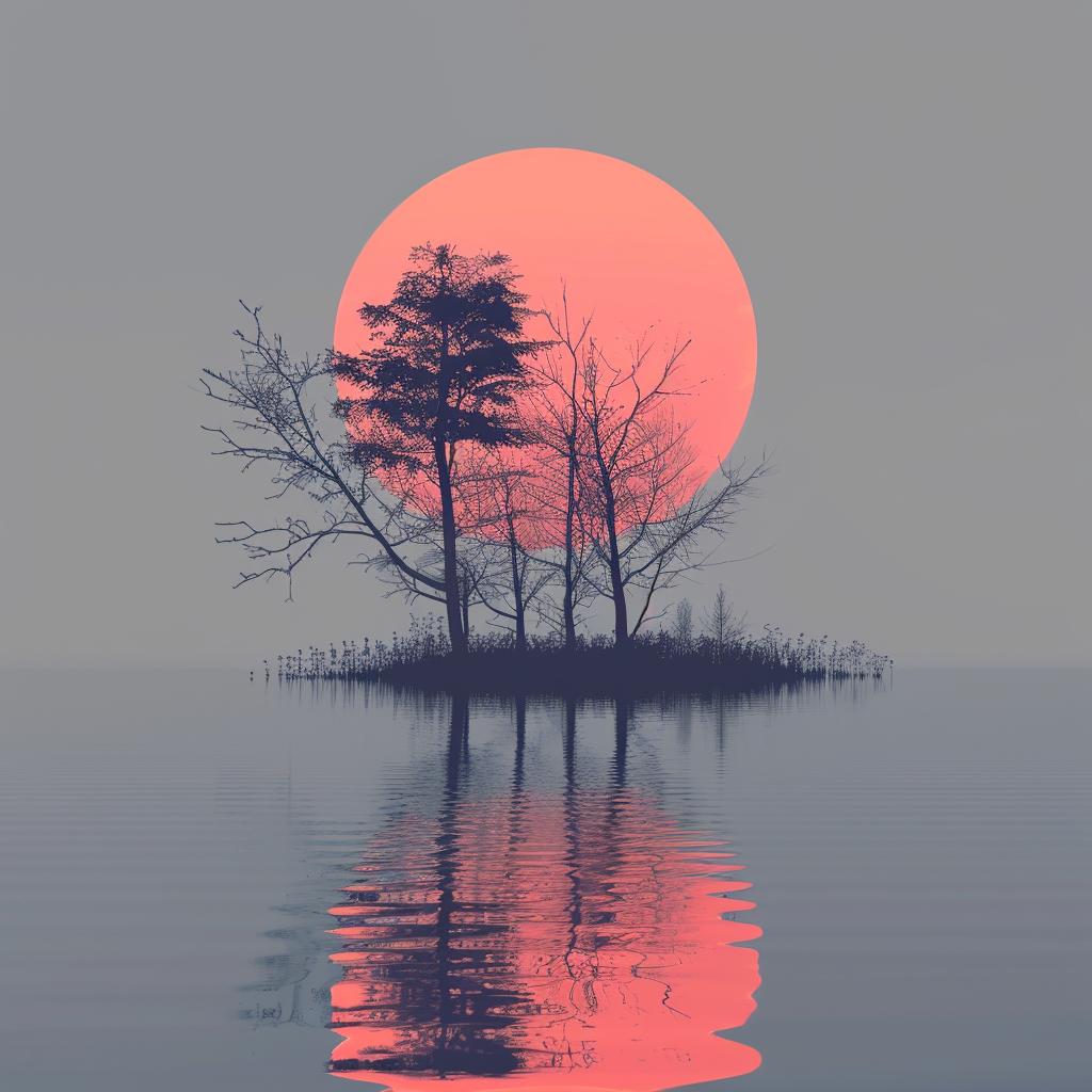 tree  island  lake  sunset  painting  landscape  serene  reflection  tranquil  minimalist 960824