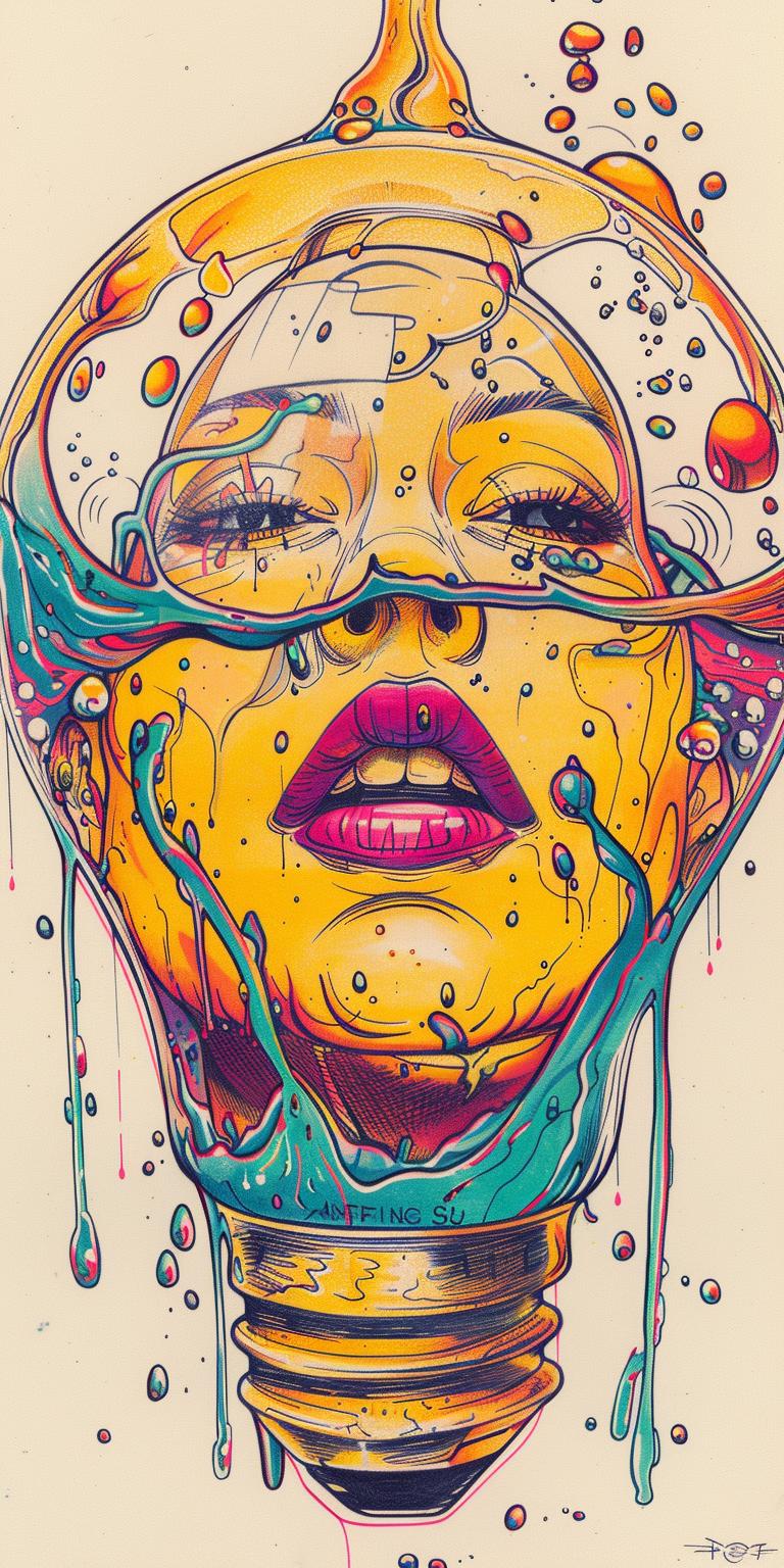 رسم ملون لفقاعات امرأة سائلة، رسم سريالي، عاطفة مفاهيمية، 940536