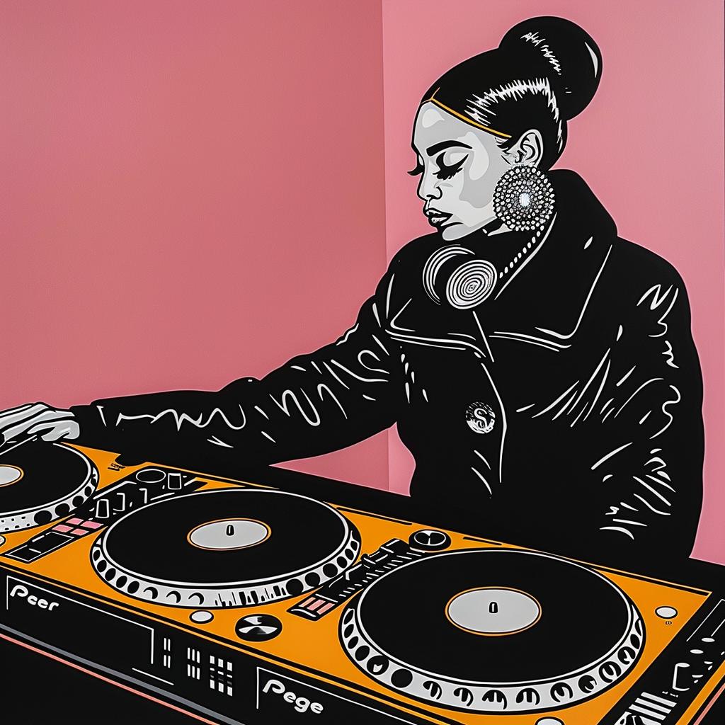 female  DJ  painting  set  hip-hop  records  music  art  console  turntable 1025215