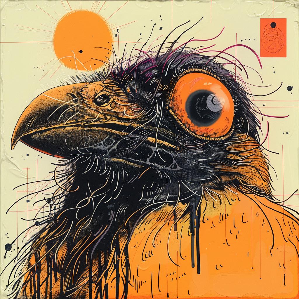 bird  orange  eyes  sun  background  encaustic  impasto  symbolism  wildlife  occult 924391
