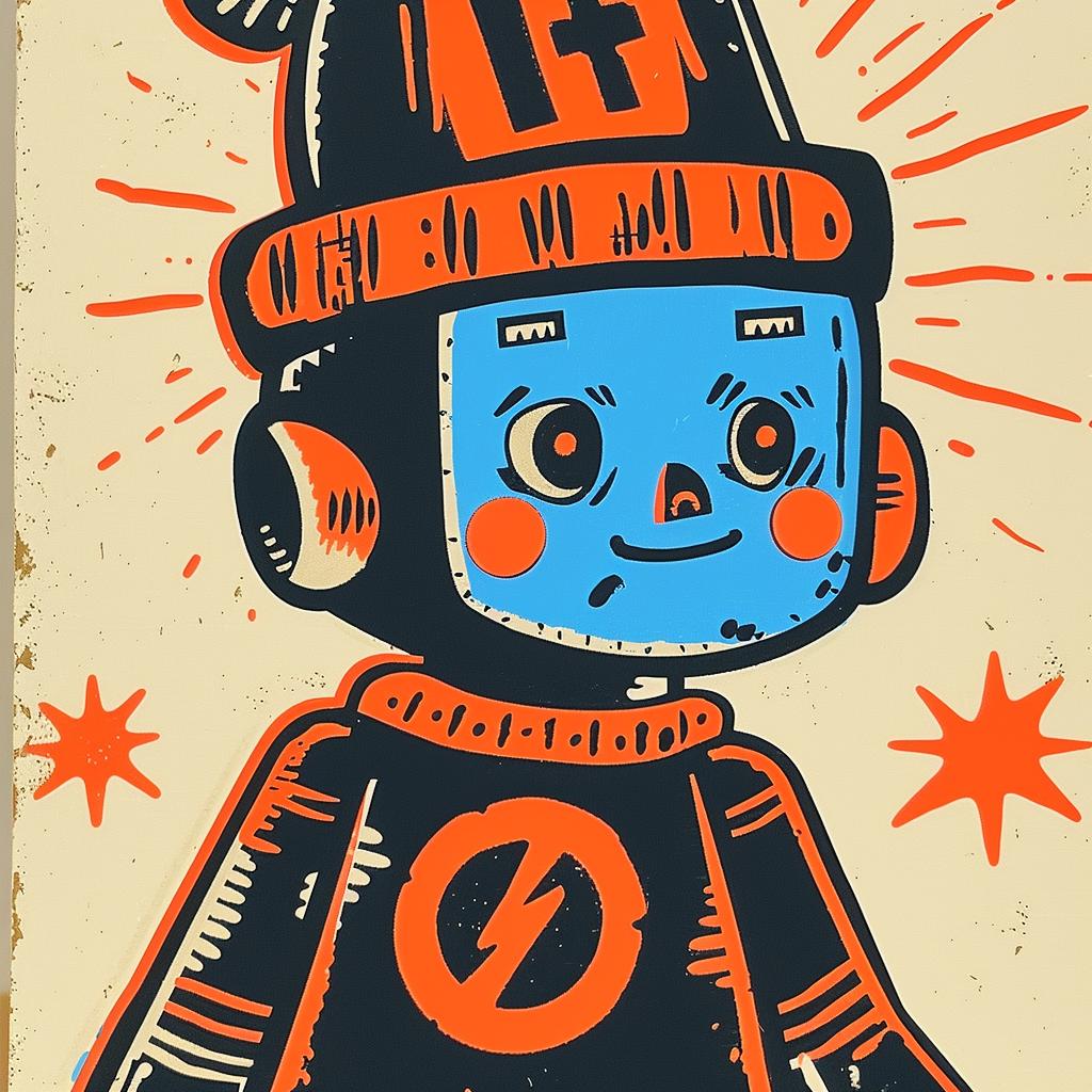vintage  poster  robot  cartoon  hat  simple  minimal  character  design  culture 949470
