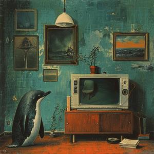 painting  surreal  penguin  television  interior  art  colorful  symbolist  detailed  creative 1079440