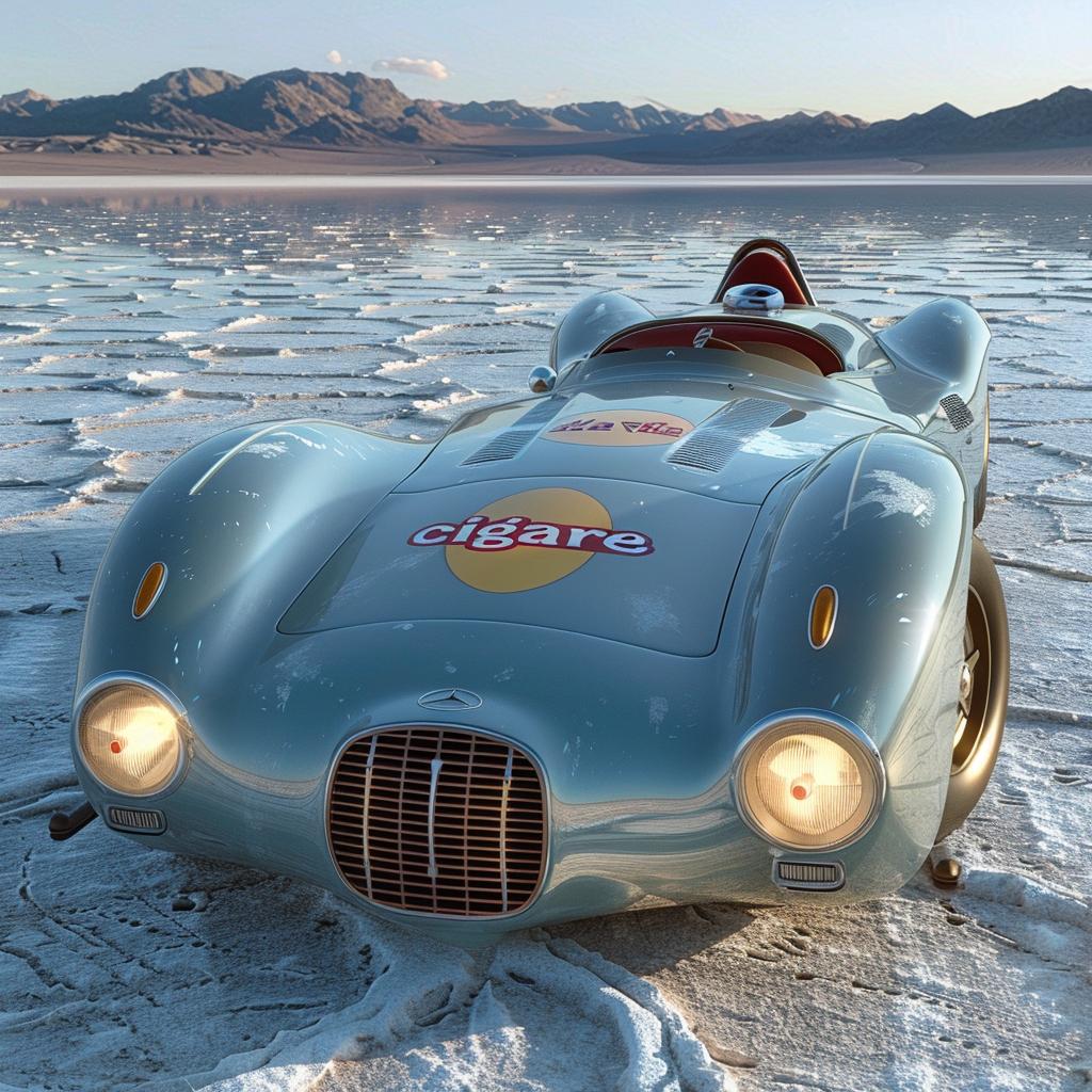futuristic  car  design  vintage  race  aerodynamic  salt  landscape  stylized  art 1021284