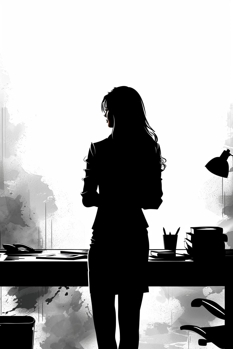 silhouette  woman  business  suit  desk  white  background  vector  SVG  professional 954543