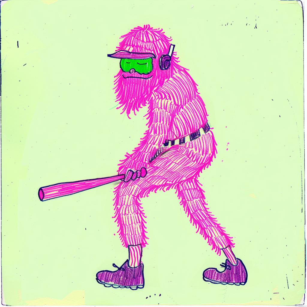 baseball  bigfoot  bat  drawing  pink  fantasy  humorous  playful  colorful  whimsical 940238
