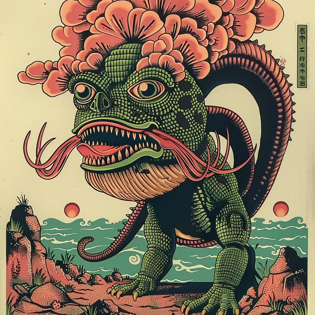dragon  flower  poster  Japanese  lettering  chromolithography  artwork  fantasy  vibrant  illustration 946126