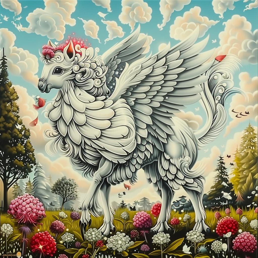 mythical  creature  hybrid  white  unicorn  flowers  painting  nature  fantasy  animal 941395
