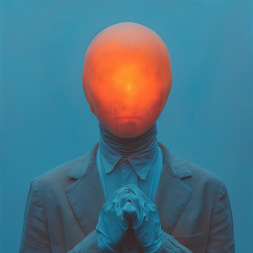 man  orange  head  suit  surreal  photo  NYC  cyborg  volumetric  lighting 1031787