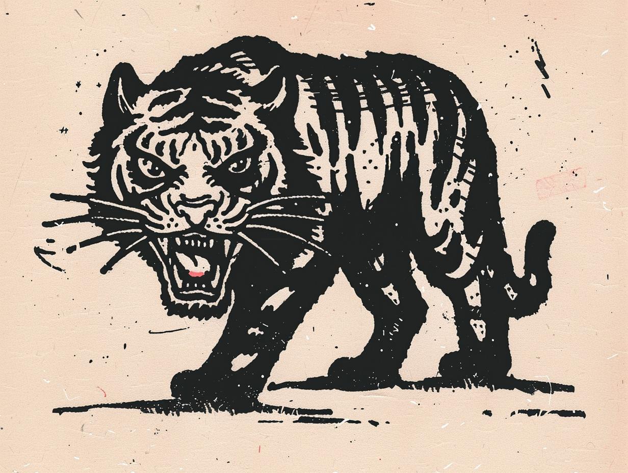 tiger  tattoo  grunge  style  art  illustration  SailorJerry  1950s  black  white 919590