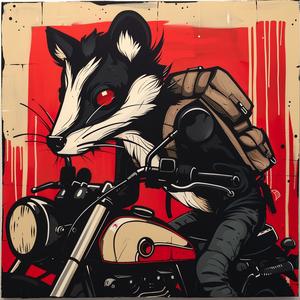 painting  badger  motorcycle  confident  artwork  character  colorful  action  humor  stylized 1051028