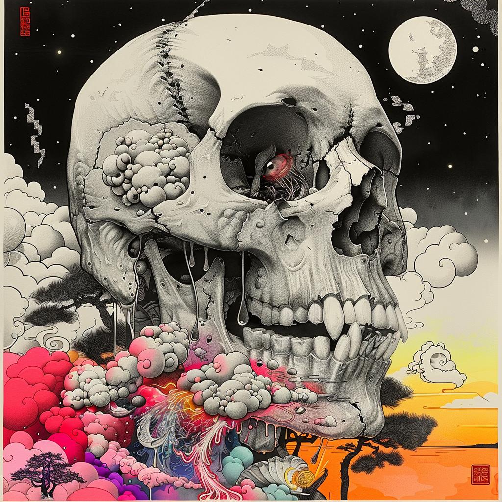 skull  clouds  moon  background  Japanese  horror  dark  mystical  atmospheric  art 1036322