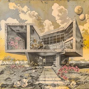drawing  house  garden  black-and-white  color  flowers  sunset  Frank  Lloyd  Wright 1036540