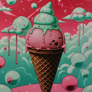 ice-cream  cone  pink-green  minimal  chromolithography  colorful  sweet  playful  dessert  art 1037547