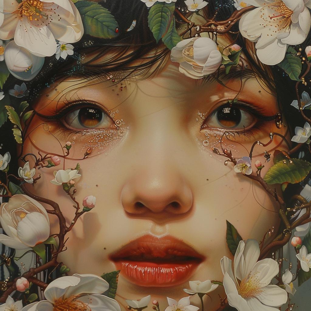 painting  woman  flowers  face  abstract  colorful  emotional  visual  art  Toshio 960904