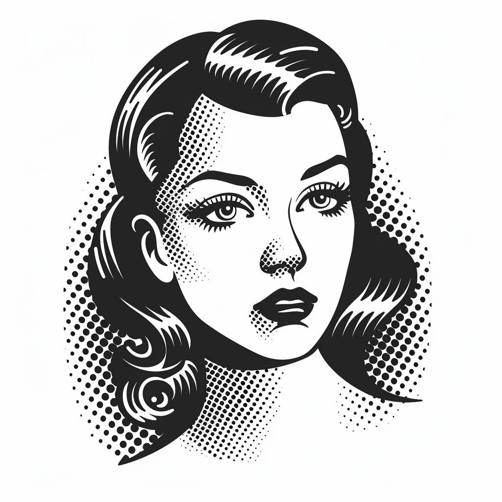 retro  woman  illustration  vintage  style  graphic  bold  thick  lines  art 1018321