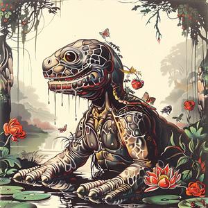 turtle  flowers  painting  chromolithography  art  natural  vibrant  colorful  whimsical  decorative 1048252