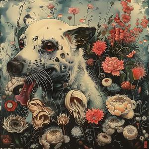 dog  flowers  painting  field  artwork  nature  chromolithography  colorful  illustration  landscape 1049659