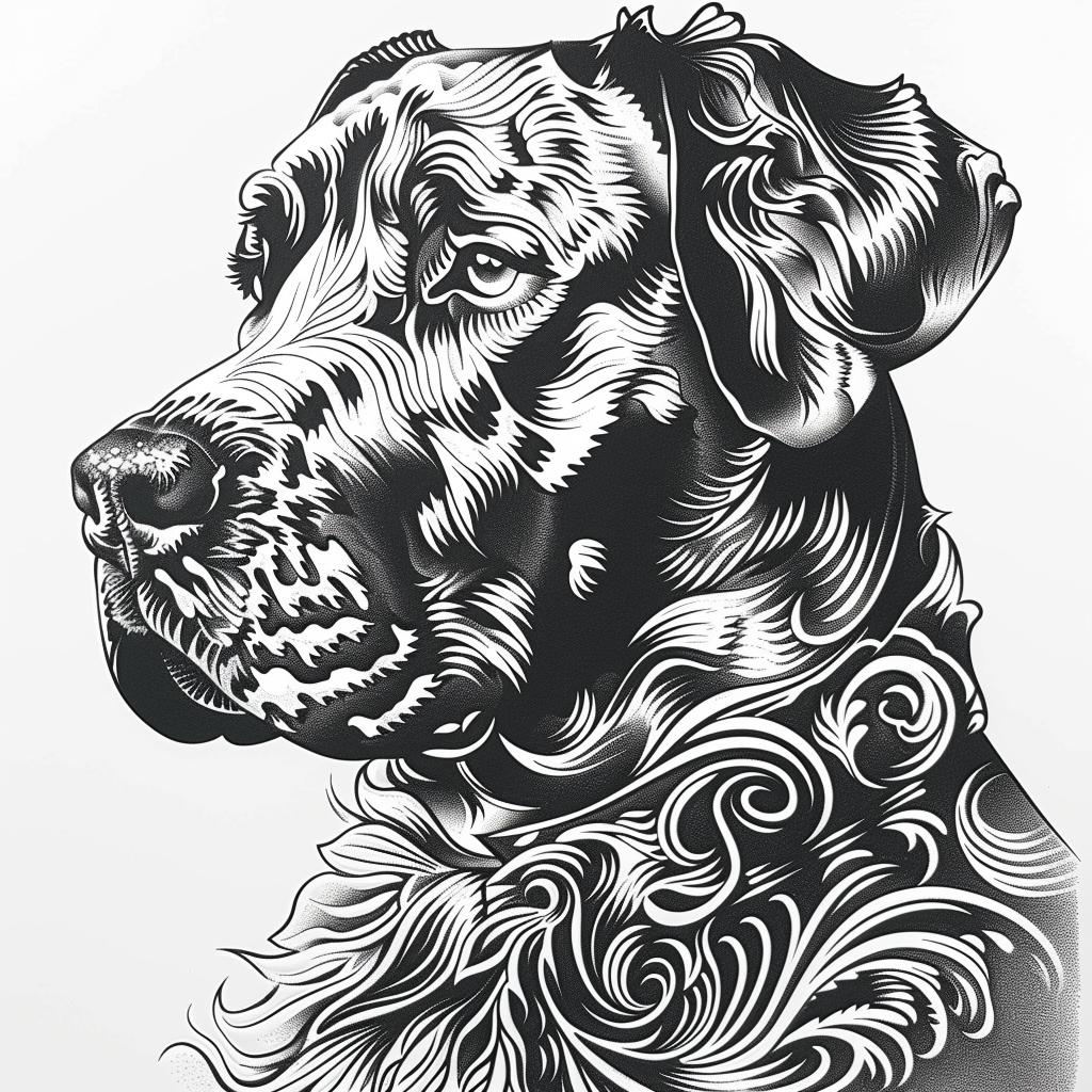 dog  drawing  black  white  swirls  artwork  half  animal  abstract  stylized 942525