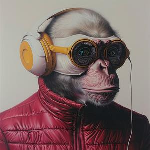 Dada  art  chimp  four-eyes  banana  headphones  airbrush  pop  monkey  funny 1072372