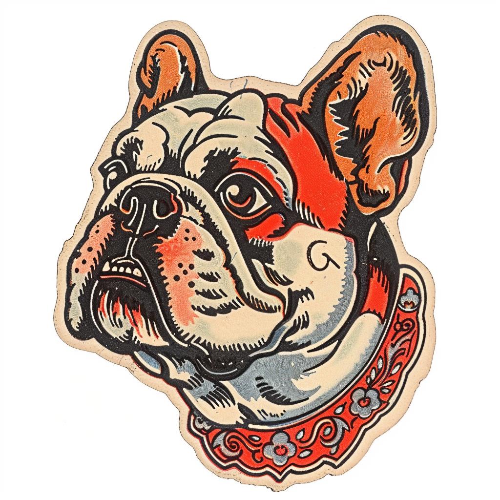 bulldog  sticker  dog  head  wooden  flat  white  background  design  art 943016