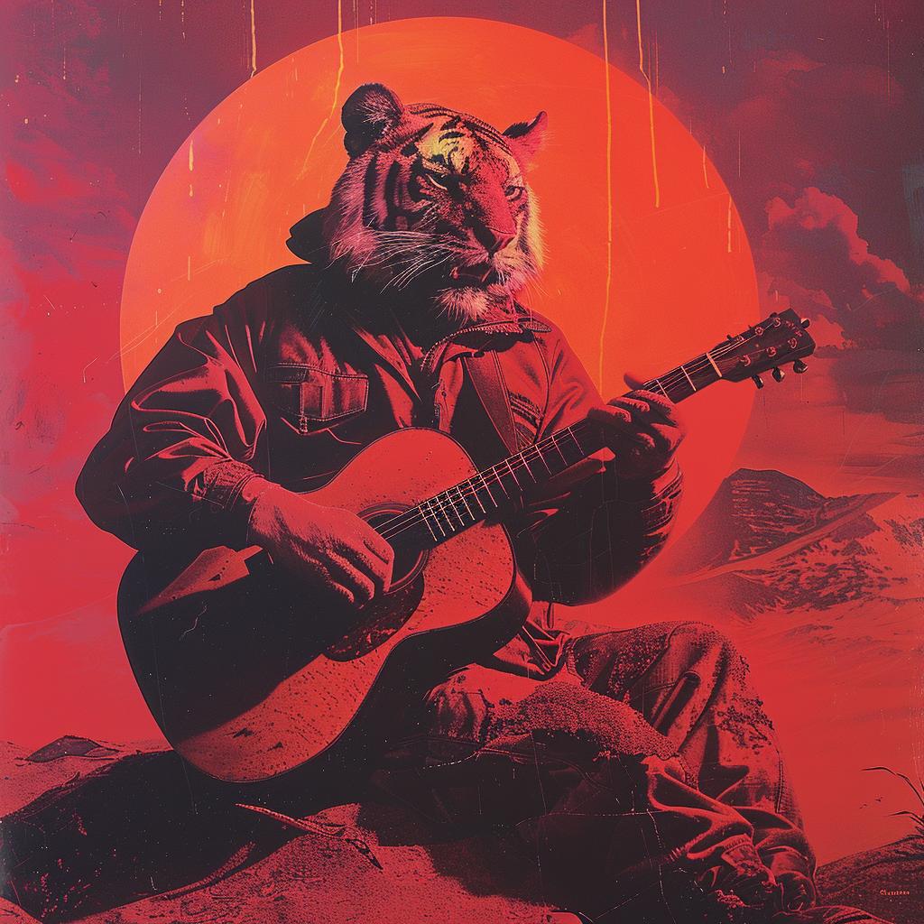 tiger  guitar  artwork  acoustic  anthropomorphic  normanrockwell  musical  colorful  charming  illustration 922062