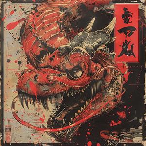 surreal  album  cover  dragon  blood  splatters  symbolist  hyper-realistic  screenprinting  art 1078395