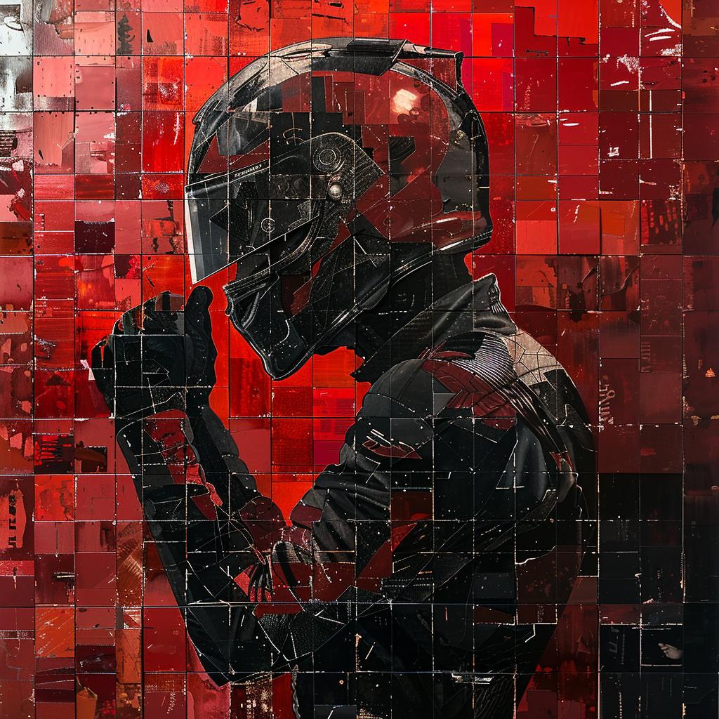 red  motorcycle  helmet  painting  mosaic  shadows  art  dynamic  angles  composition 1036307