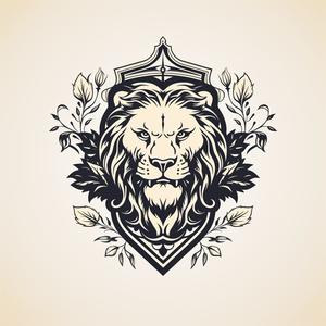 lion  badge  floral  symmetrical  emblem  shield  bold  design  vector  black 1078861