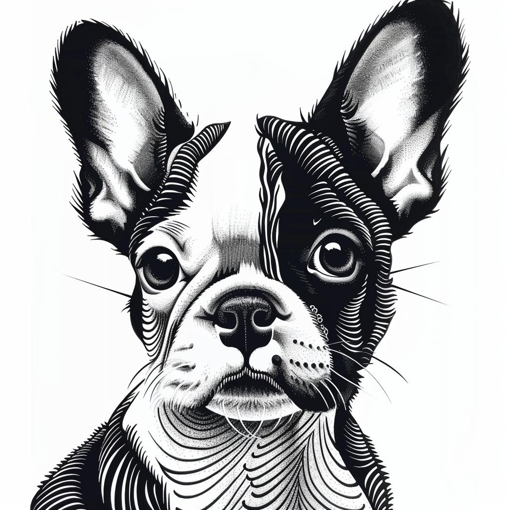 french  bulldog  black  white  drawing  animal  pet  portrait  art  illustration 942711