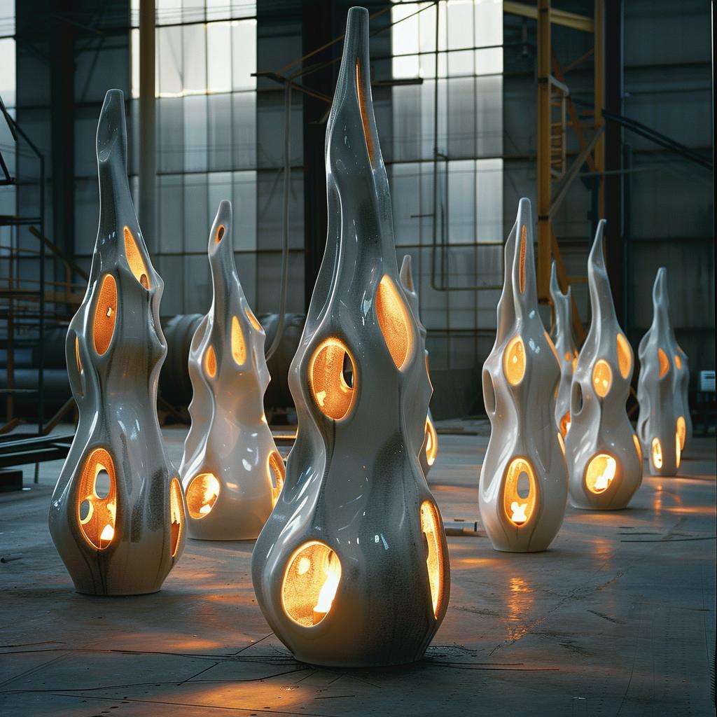 ceramic  futuristic  industrial  factory  sculptures  lighting  steel  glow  art  minimalism 965012