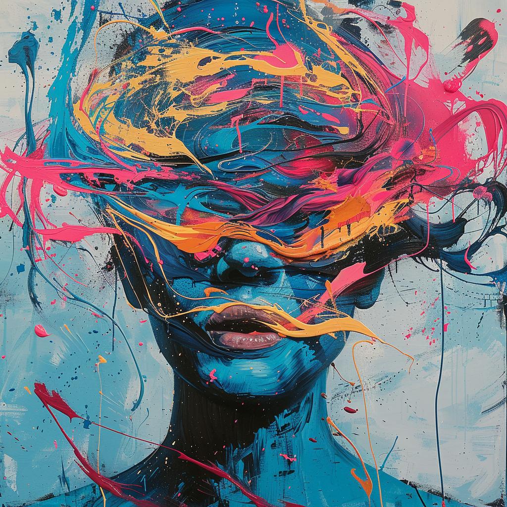 surreal  album  cover  woman  colorful  paint  hyper-realistic  screenprinting  Martin  Whatson 959958