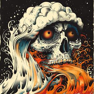 skull  hat  flames  chromolithography  chaos  artistic  bold  unique  striking  symbolic 1047747