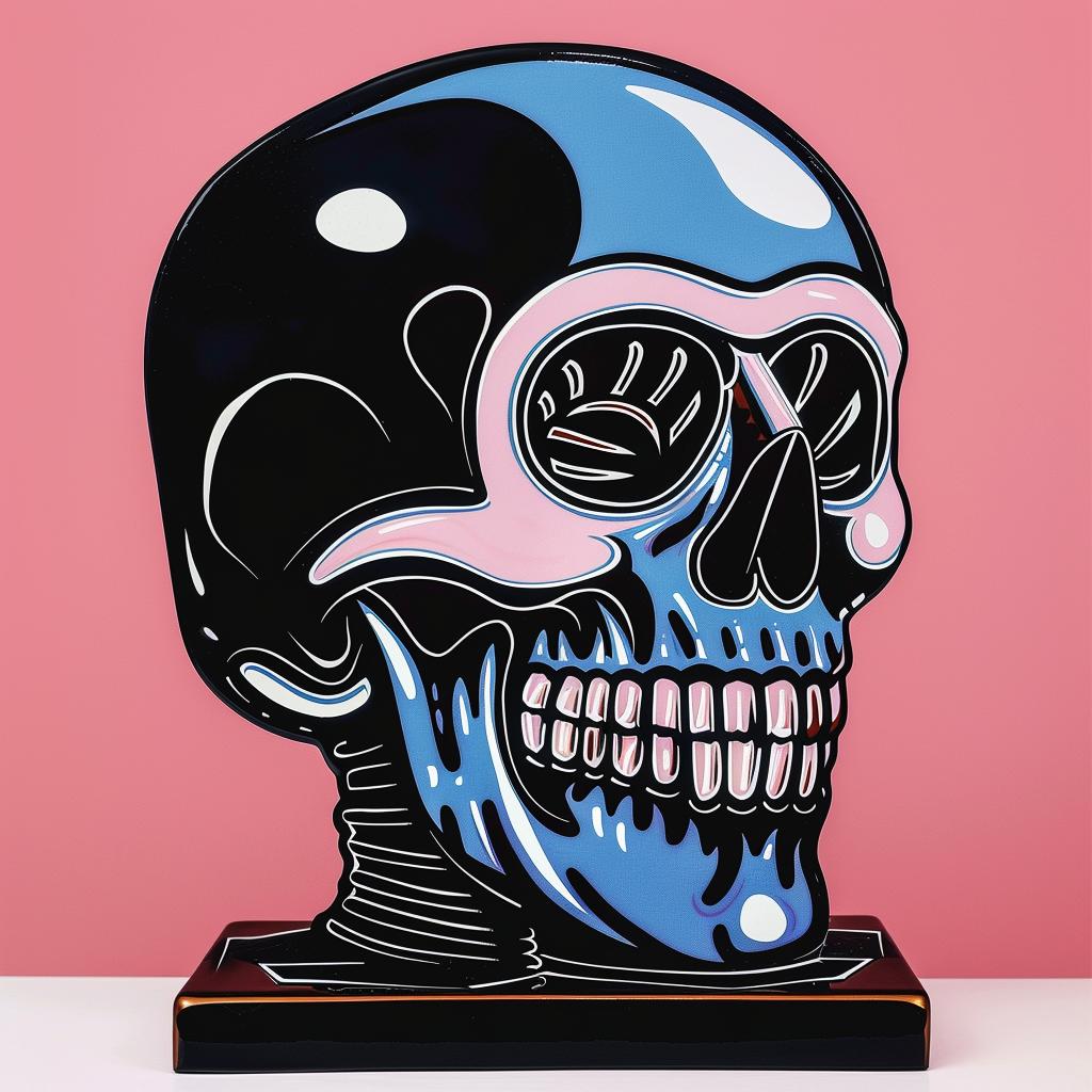 skull  glossy  blue  pink  sculpture  artistic  stand  modern  vivid  stylized 1023598