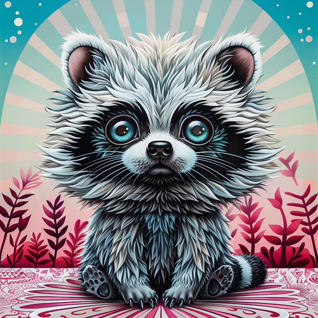 raccoon  kawaii  blue  white  eyes  oversized  painting  cute  cartoon  character 1033272