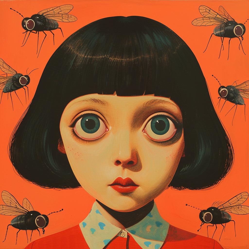 surreal  painting  girl  black  flies  abstract  whimsical  vibrant  artistic  creative 1017622