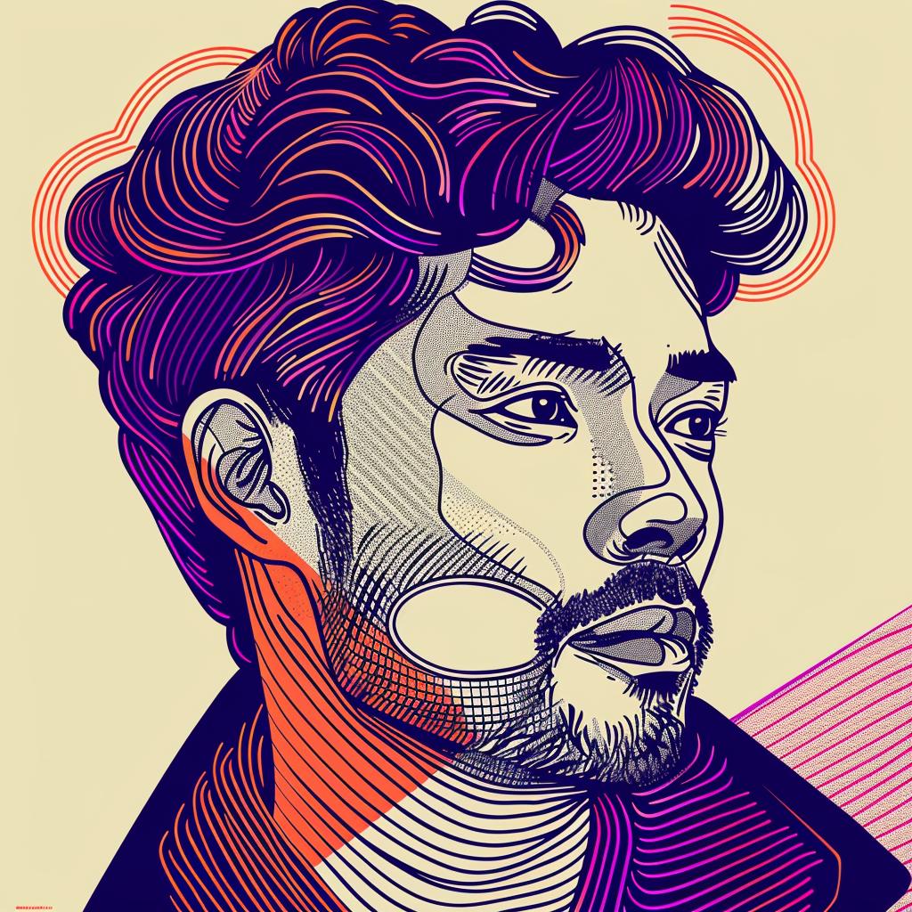صورة شخصية لرجل أمريكي آسيوي، لحية، تصميم رقمي، رسومي حديث، ملون، رقم 937376