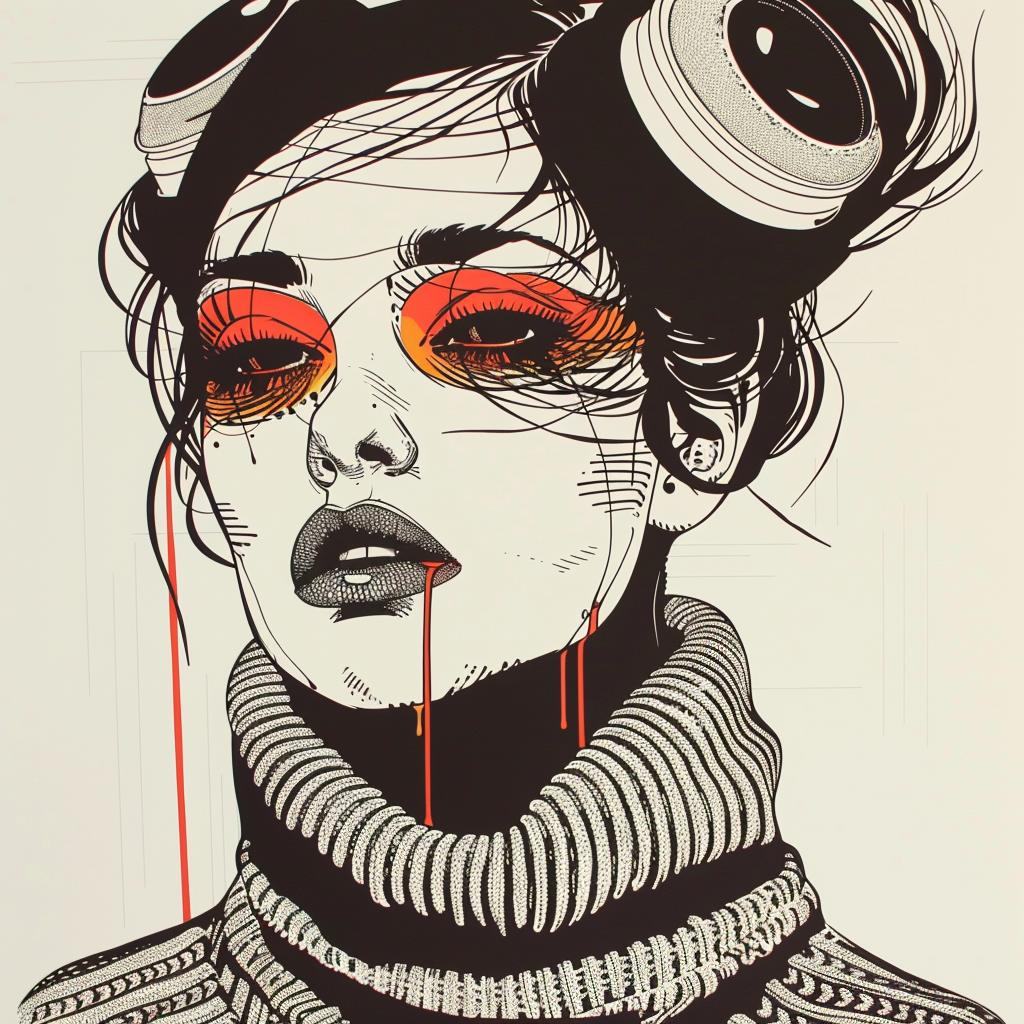 رسمة سترة مكياج لامرأة ذات عيون حمراء من فن البوب، تروي 939360