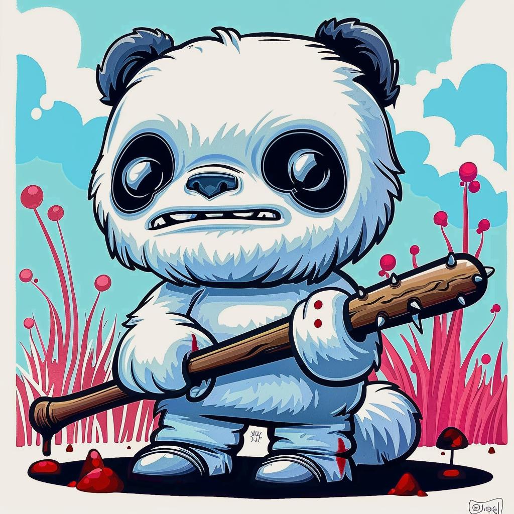 باندا، مخلوق يتي، مضرب بيسبول، رسم كاريكاتوري، رسم توضيحي مضحك، منمق، غريب الأطوار، 1033221
