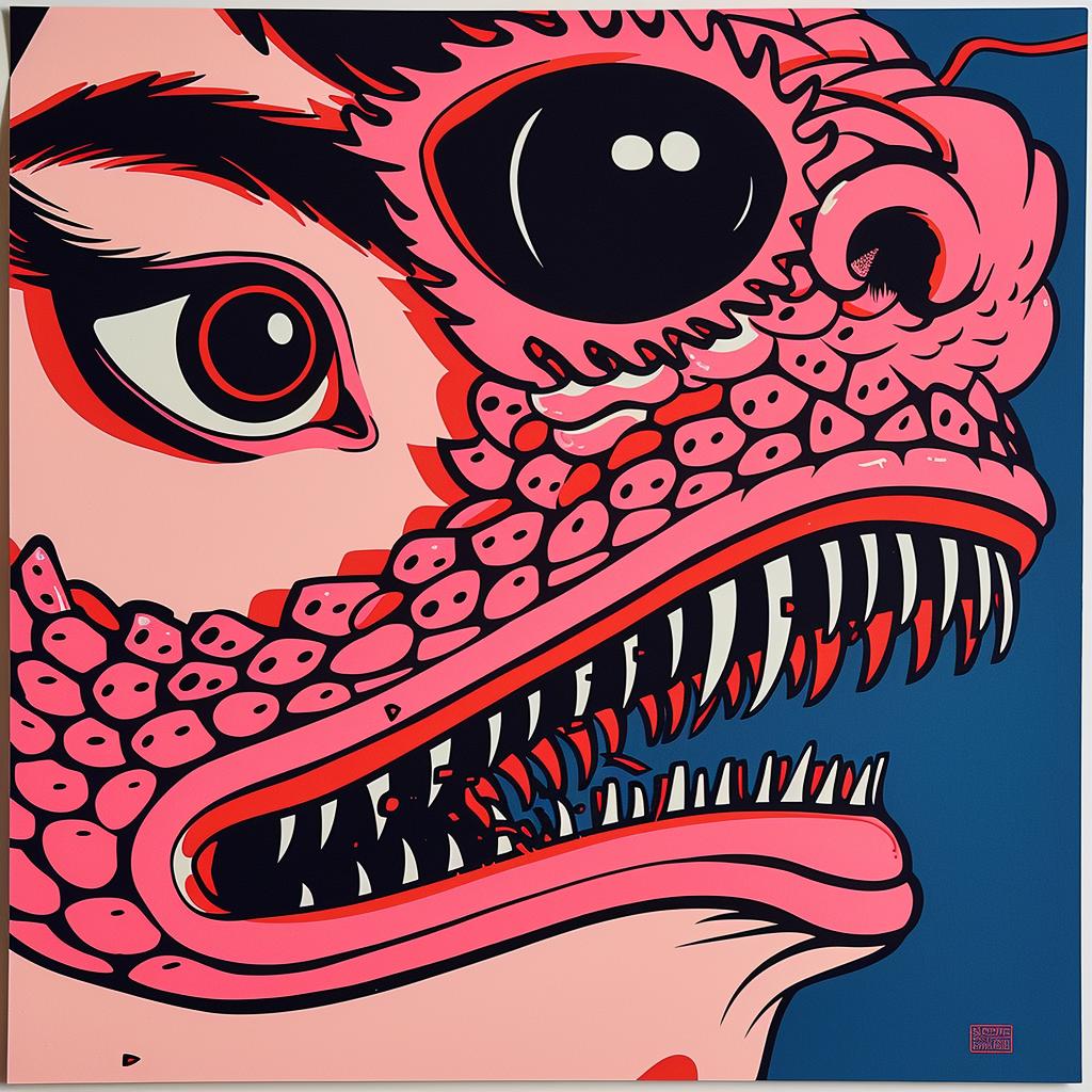 poster  horror  surreal  monoprint  dragon  navy  salmon  shattered  glass  vintage 1022865