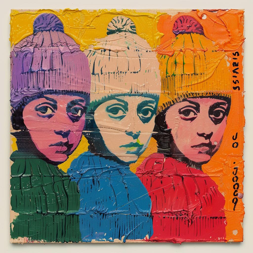 children  hats  colorful  encaustic  clothing  close-up  stylized  impasto  Cornella  playful 1015416
