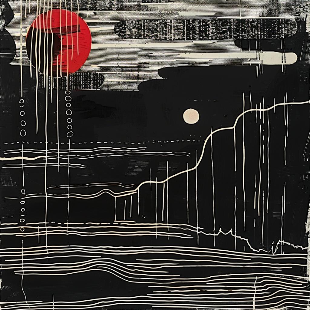 triangle  factory  industrial  collage  juxtaposition  red  black  lines  painting  dots 936538