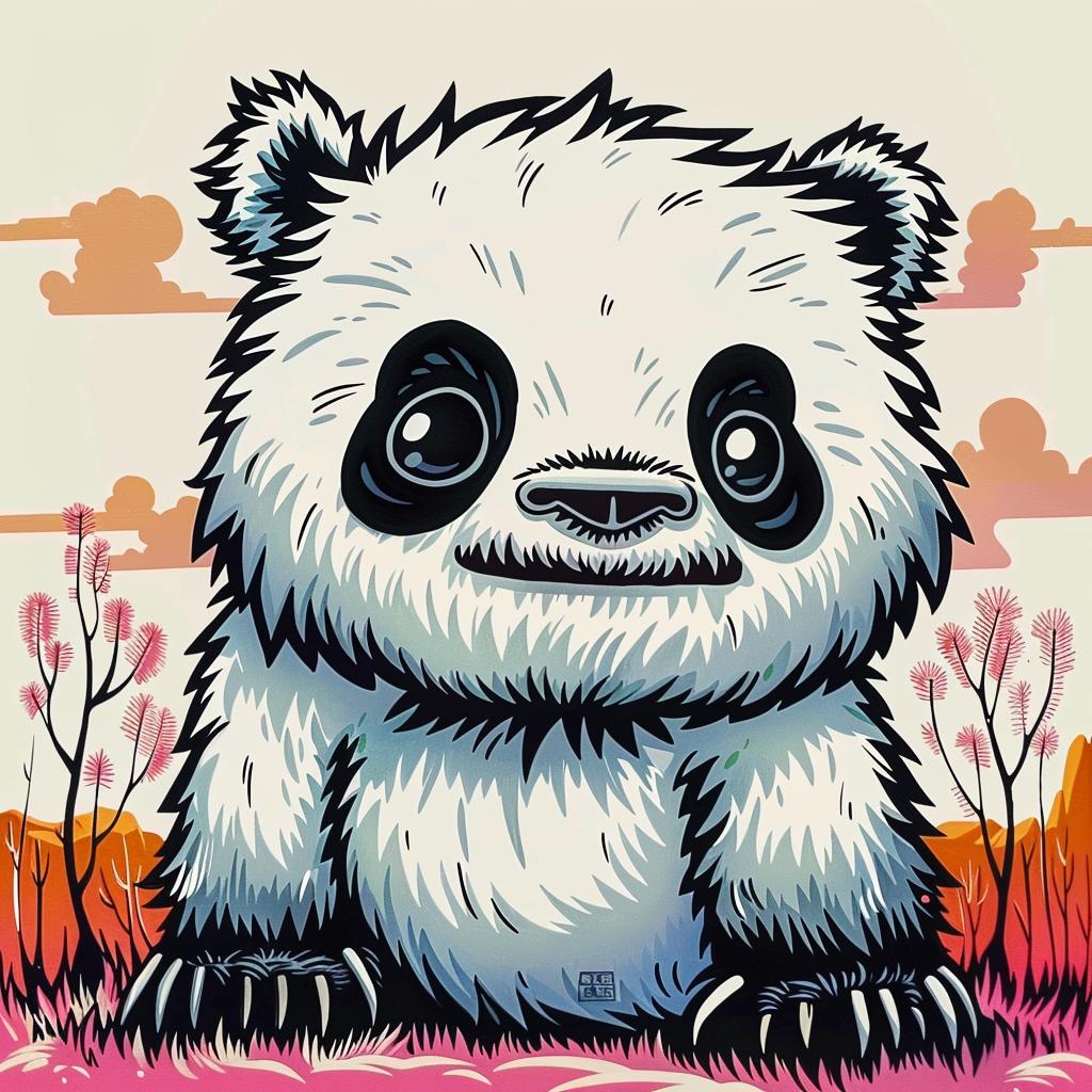 panda  yeti  creature  cartoon  grass  field  stylized  whimsical  animal  nature 1033046