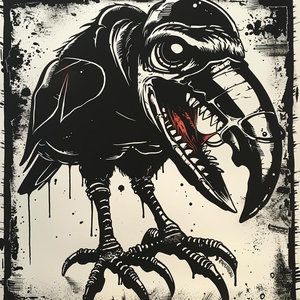 crow  drawing  beak  open  black  white  provocative  dark  occult  introspective 927843