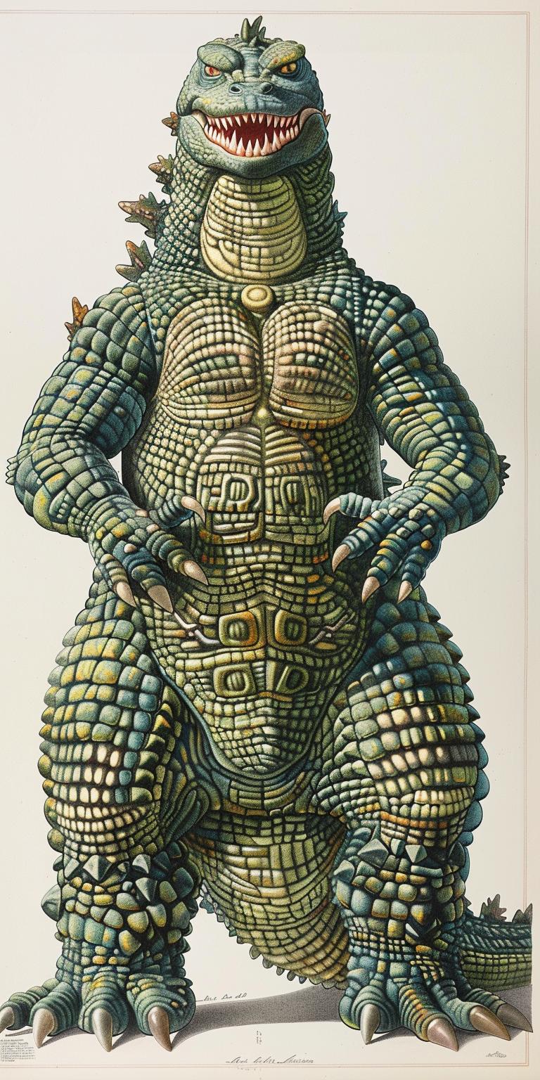 Godzilla  portrait  full-body  Codex  painting  white  background  fantasy  creature  art 971109