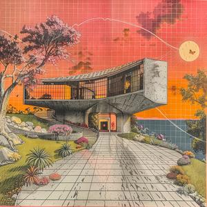 هندسة معمارية رايت، زهور باللونين الأبيض والأسود، غروب الشمس، رسم منزلي، تصميم حديث 1036533