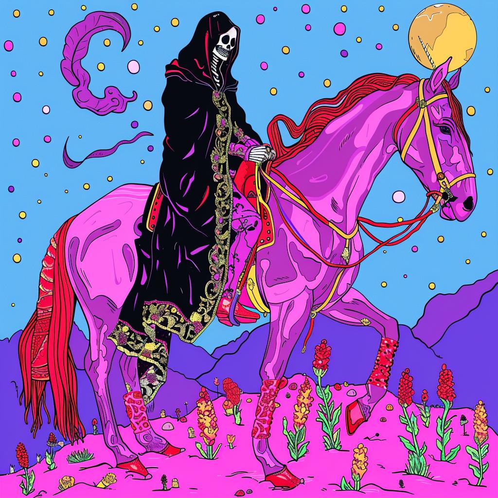 grim  reaper  horseback  day  of  the  dead  art  print  purple 1021970