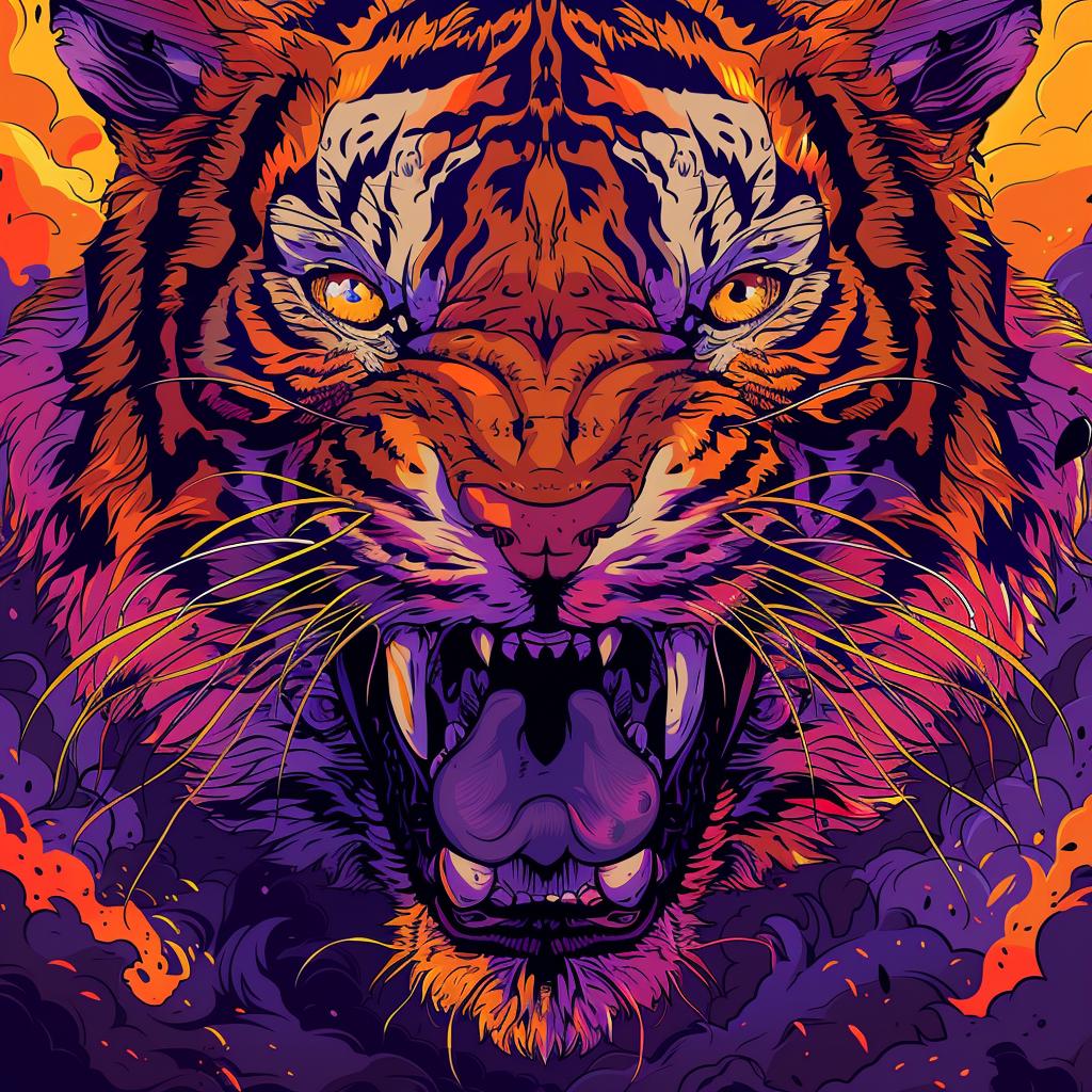 tiger  vector  cartoon  purple  orange  comic  detailed  illustration  tshirt  unique 928795
