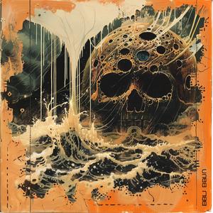 skull  waves  orange  colorful  abstract  art  encaustic  painting  surreal  texture 1065643