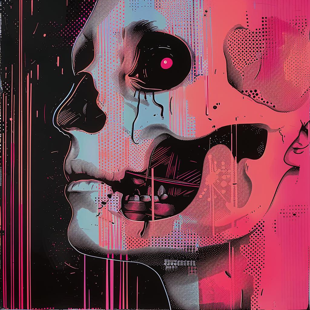 رسم تجريدي لجمجمة، رسم بورتريه، رسم سايبربانك، رسم وردي، تصميم أسود، رسومات 1026653